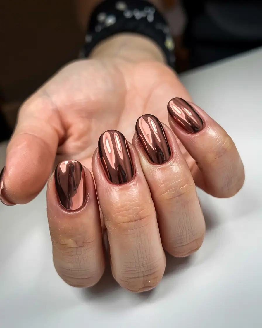 fall nails 2025 color trends Bronzed Mirror Chrome