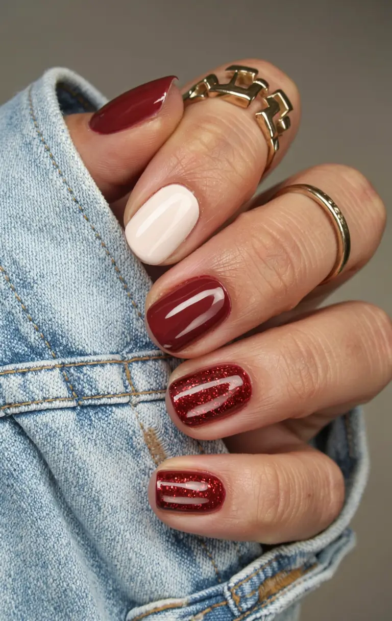 fall nails 2025 color trends Garnet and Glitter Statement