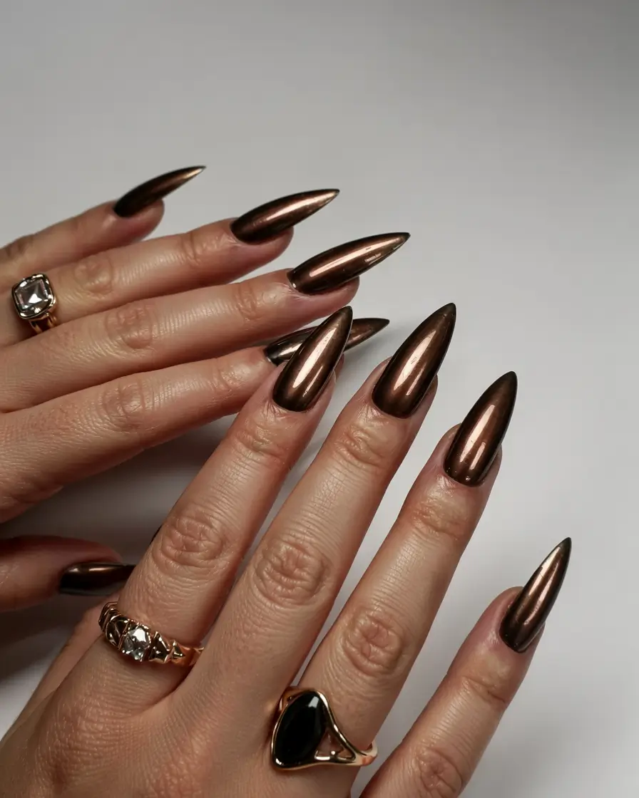 fall nails for black girl ideas 2025 Molten Bronze Chrome