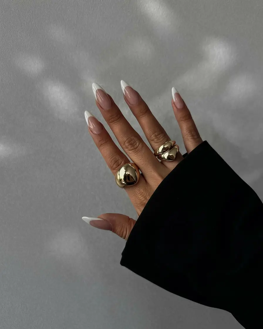 fall nails for black girl ideas 2025 Sharp White-Tipped French
