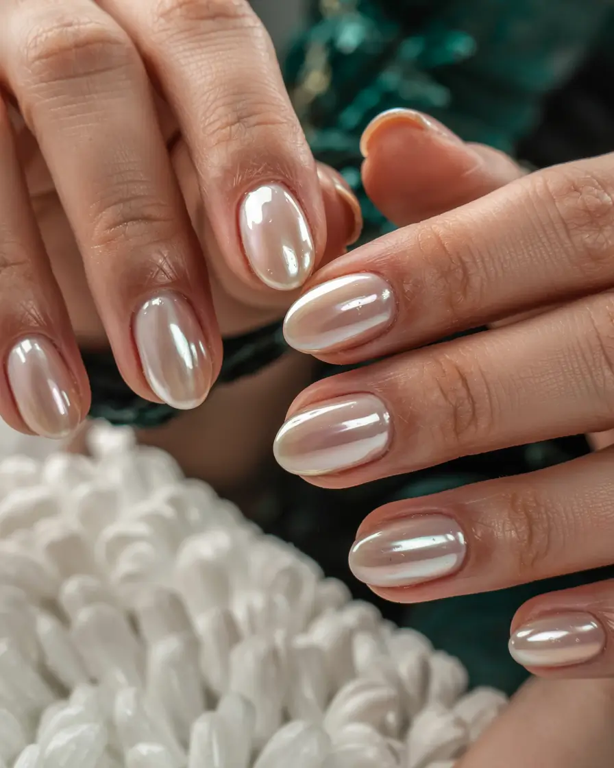 fall nails oval shape 2025 Pearlcore Glow-Up