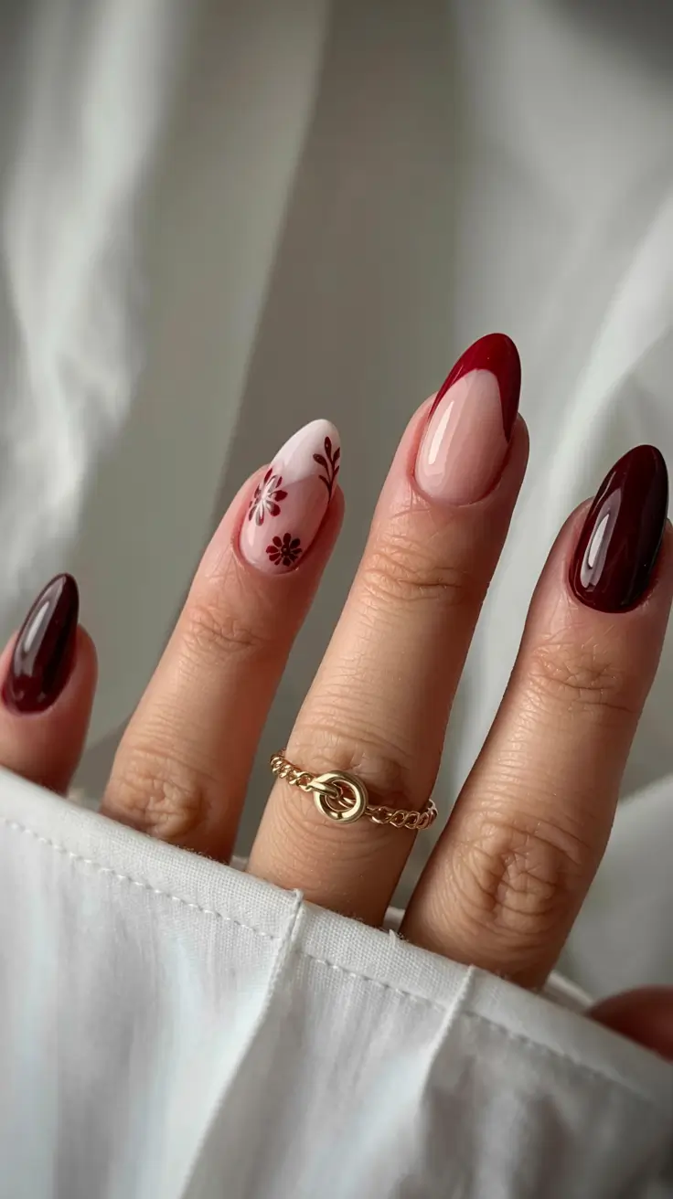 fall nails oval shape 2025 Crimson Petal Drama