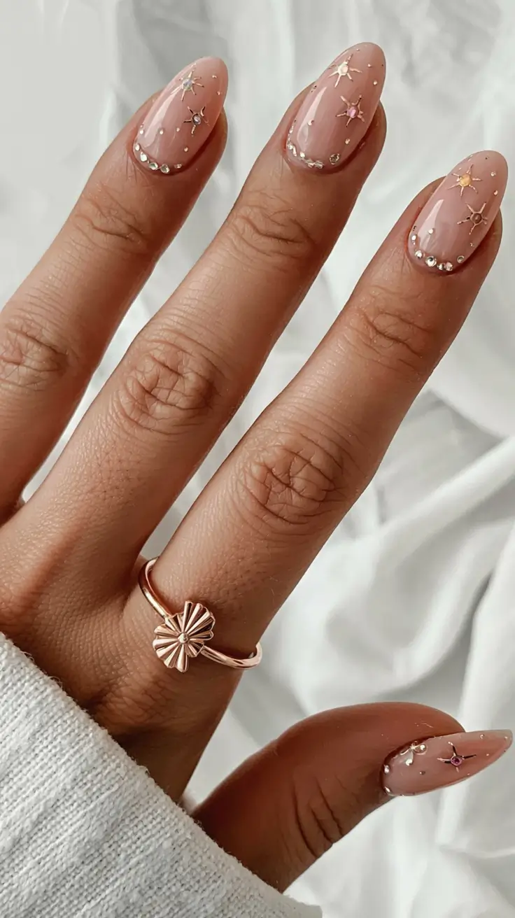 fall nails oval shape 2025 Delicate Spark Constellations