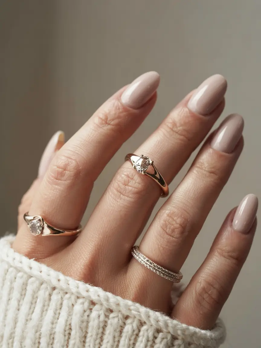 fall nails oval shape 2025 Almond Beige Modern Classic