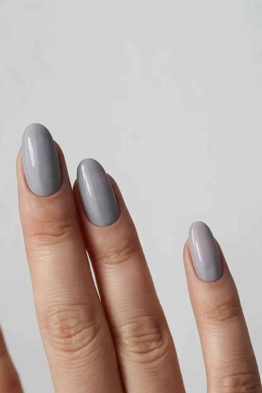 fall nails oval shape 2025 Slate Gray Softness