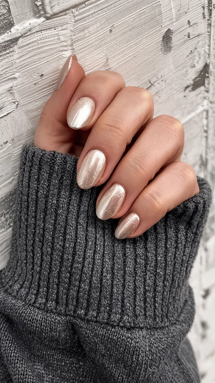 fall nails oval shape 2025 Champagne Ice Velvet