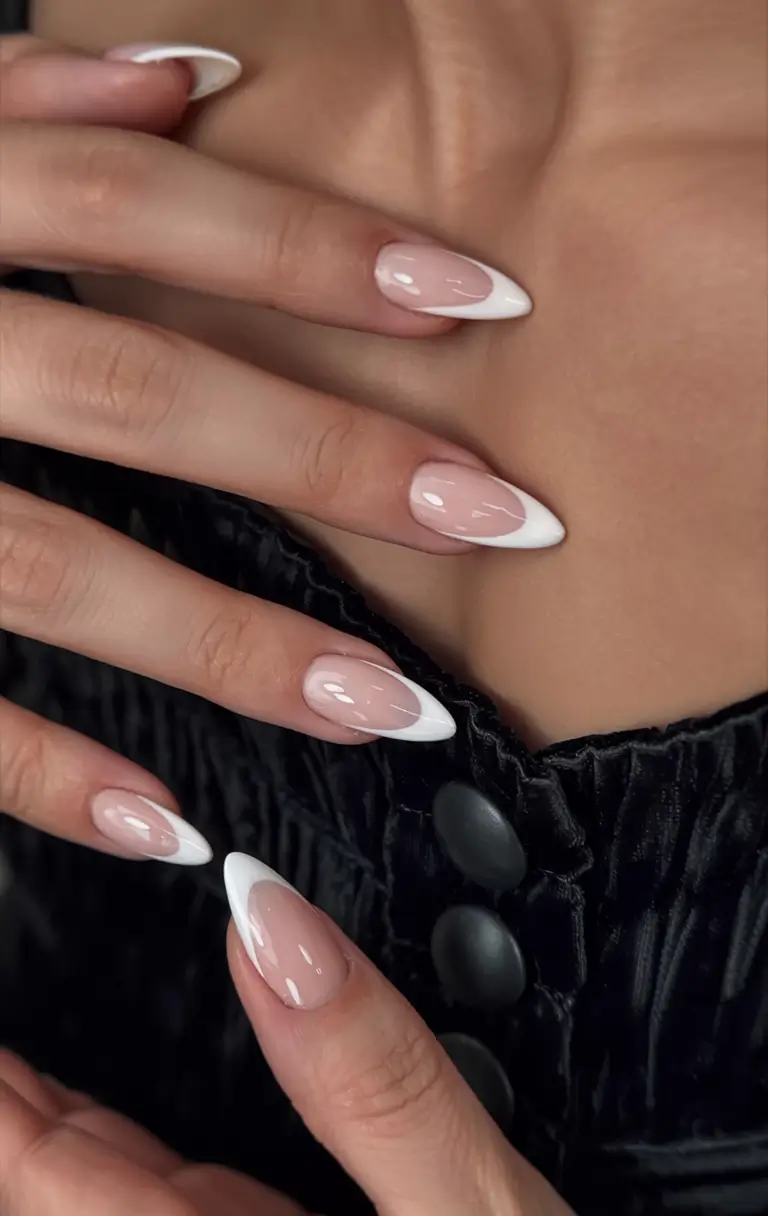 fall nails oval shape 2025 Classic French with Sharp Energy