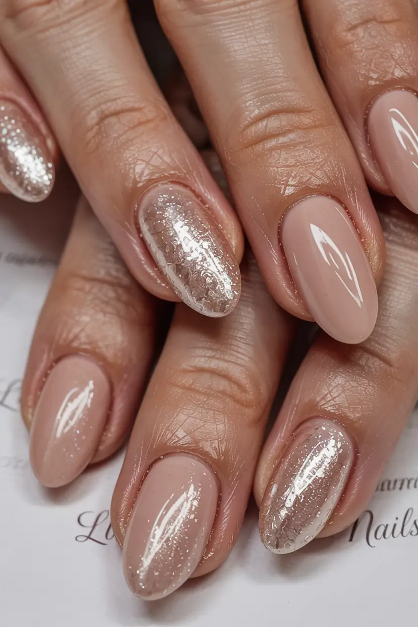 fall nails oval shape 2025 Rosé Glitter Infusion