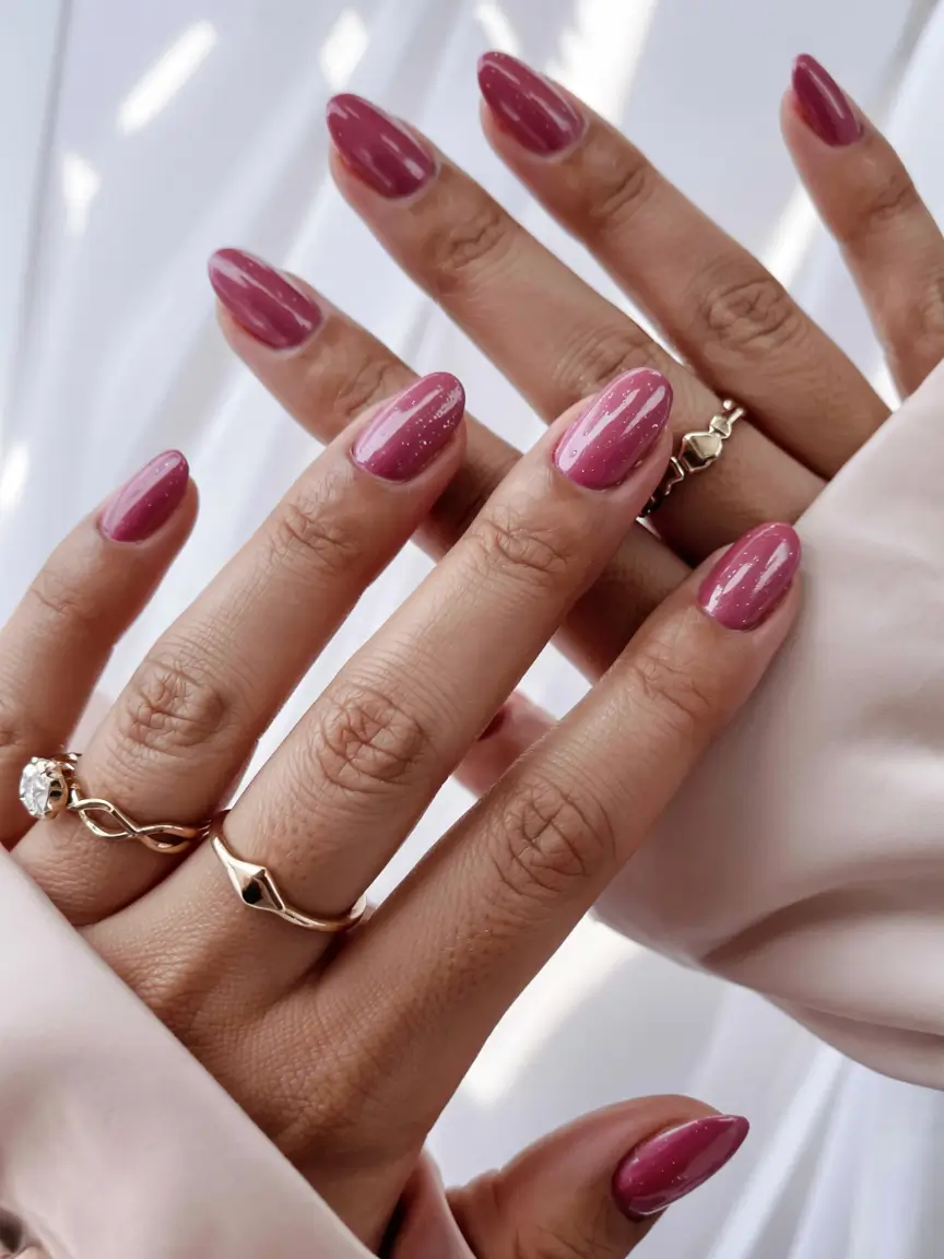 fall nails oval shape 2025 Mulberry Dust Magic