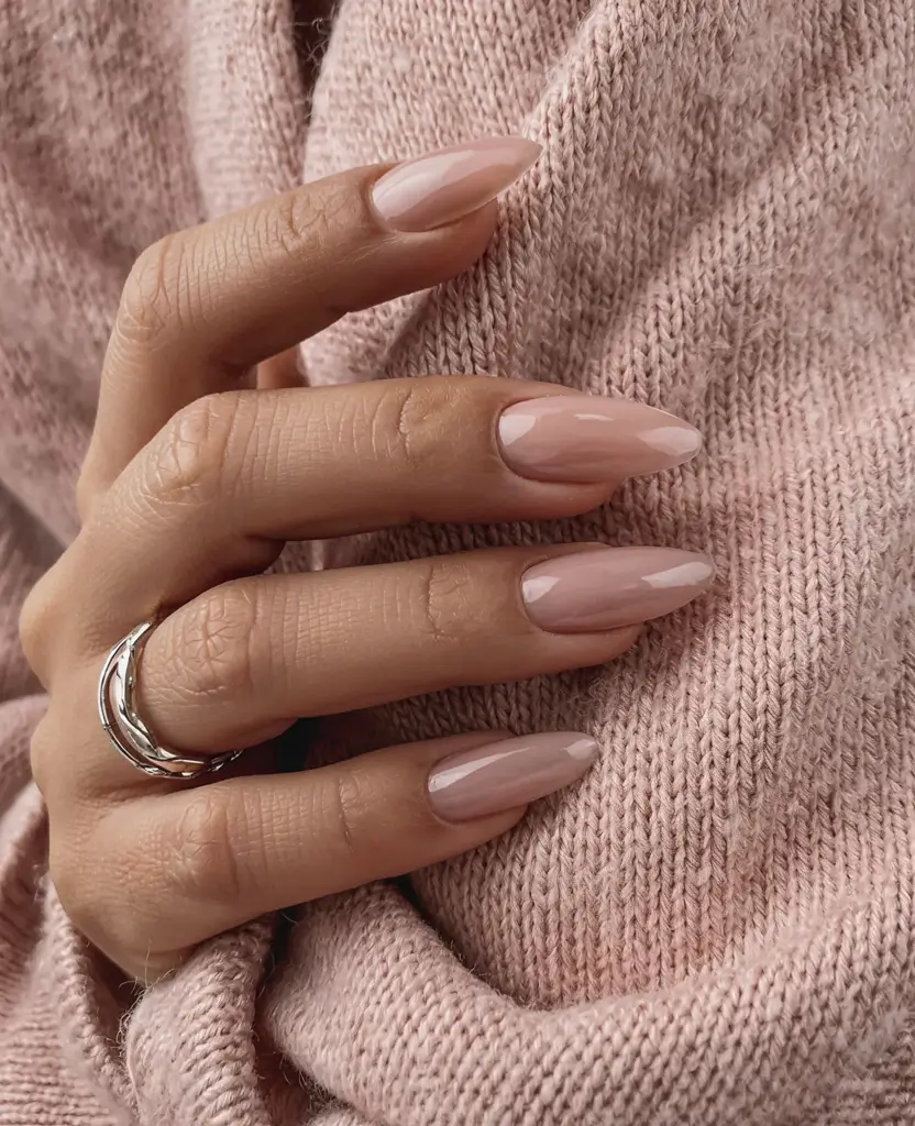 fall nails oval shape 2025 Almond Milk Sheer