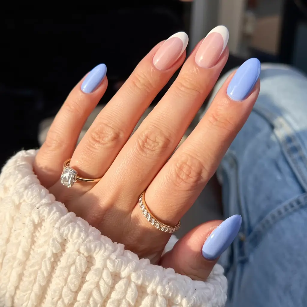 fall nails oval shape 2025 Blue Skies & Frosted Tips