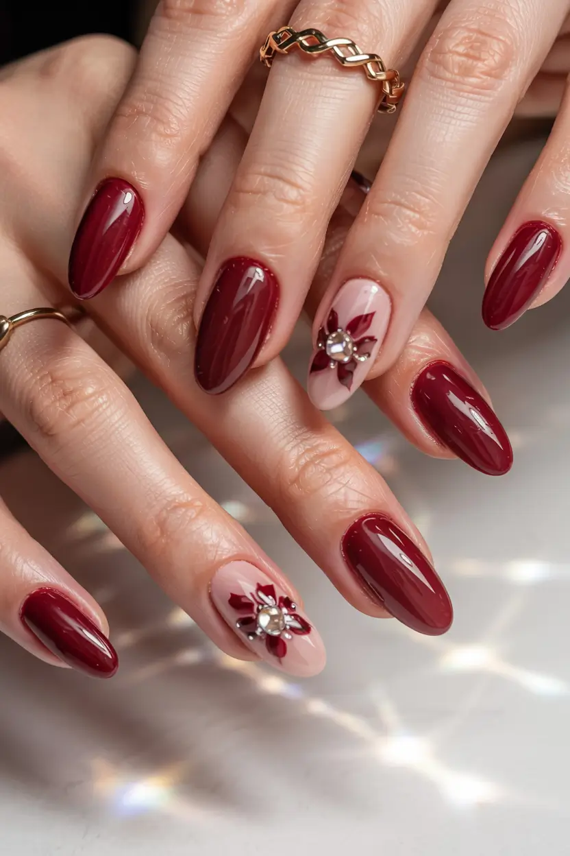 fall nails oval shape 2025 Cabernet Glam with a Twist