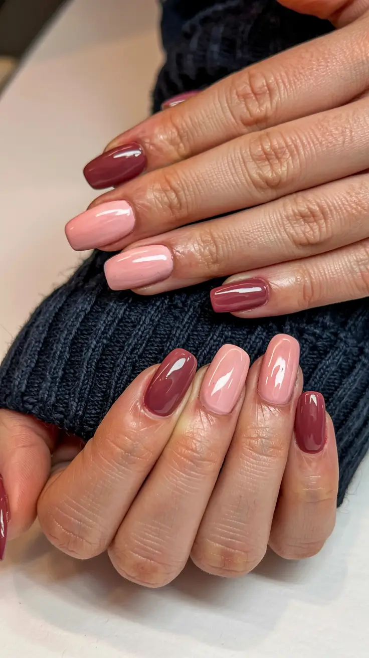 fall pink nail colors ideas 2025 Two-Tone Fall Mood
