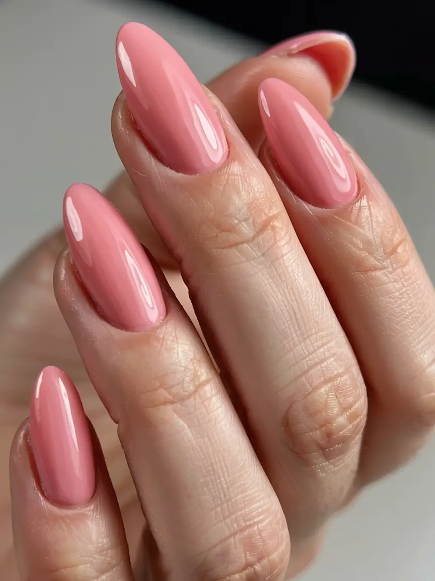 fall pink nail colors ideas 2025 Delicate Rose Petal Shine