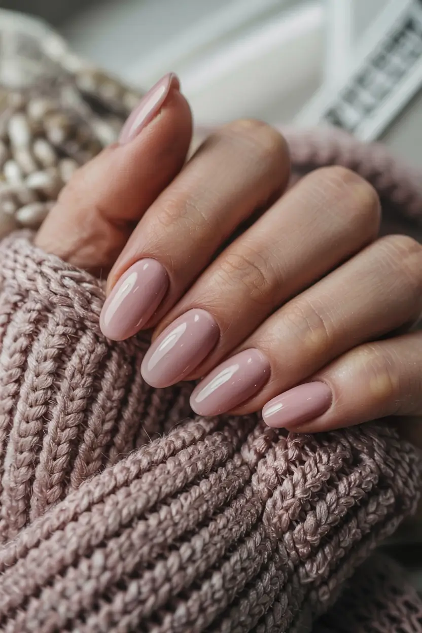 fall pink nail colors ideas 2025 Cozy Nude-Pink Warmth