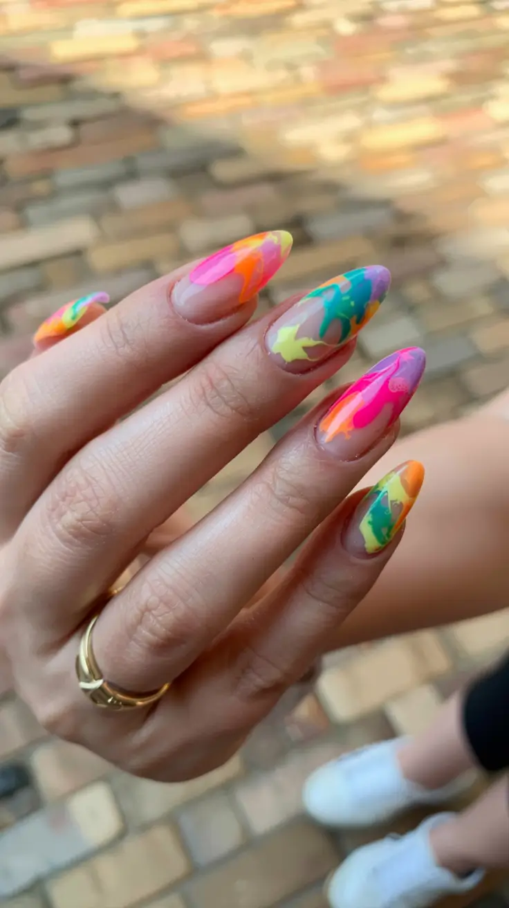 fall rainbow nails ideas 2025 Graffiti Rainbow Splash