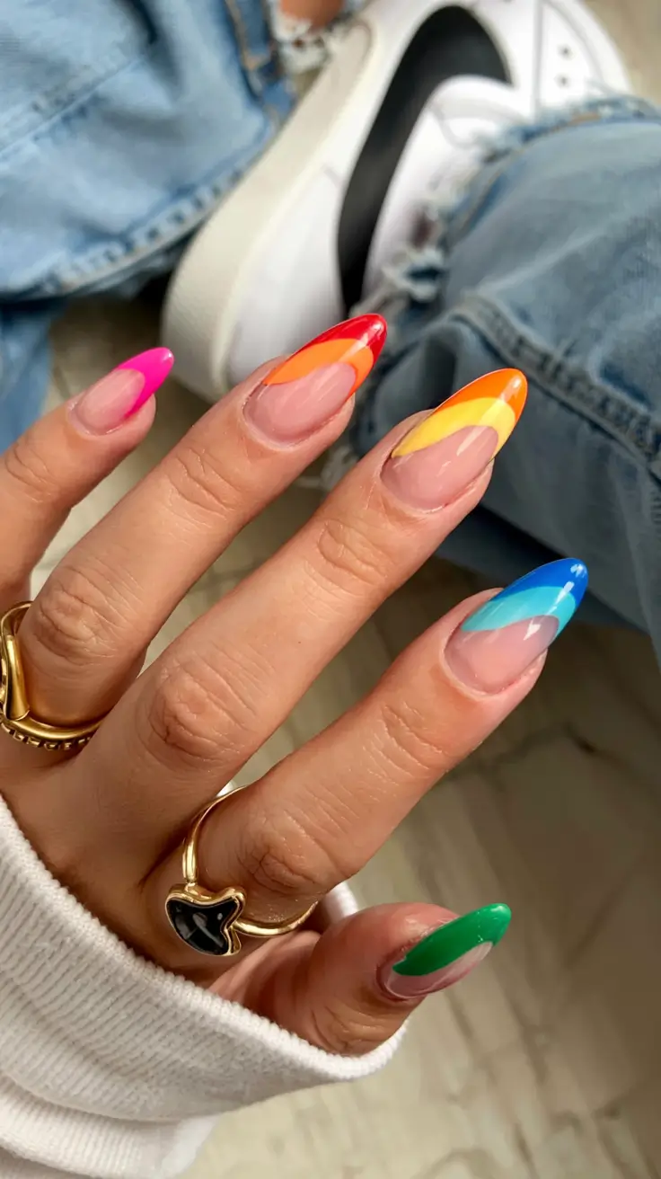 fall rainbow nails ideas 2025 Gradient Rainbow Flames