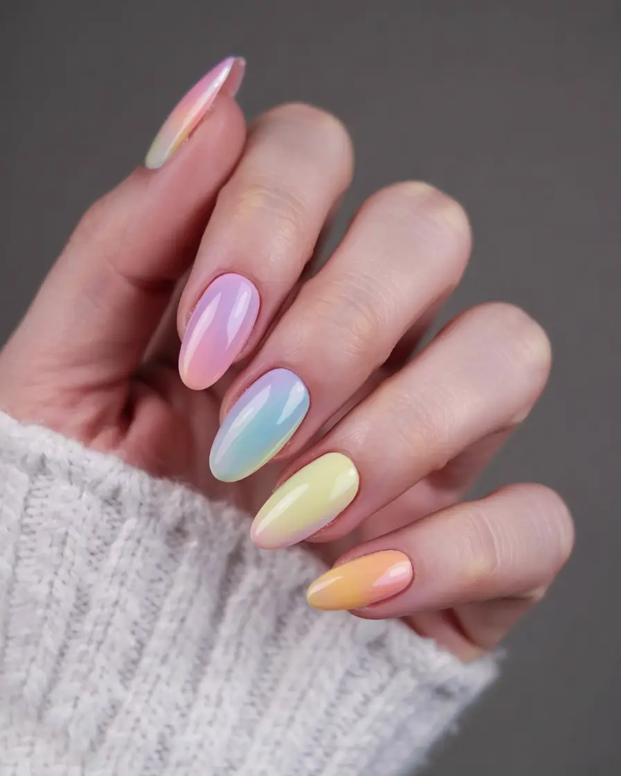 fall rainbow nails ideas 2025 Pastel Rainbow Ombré