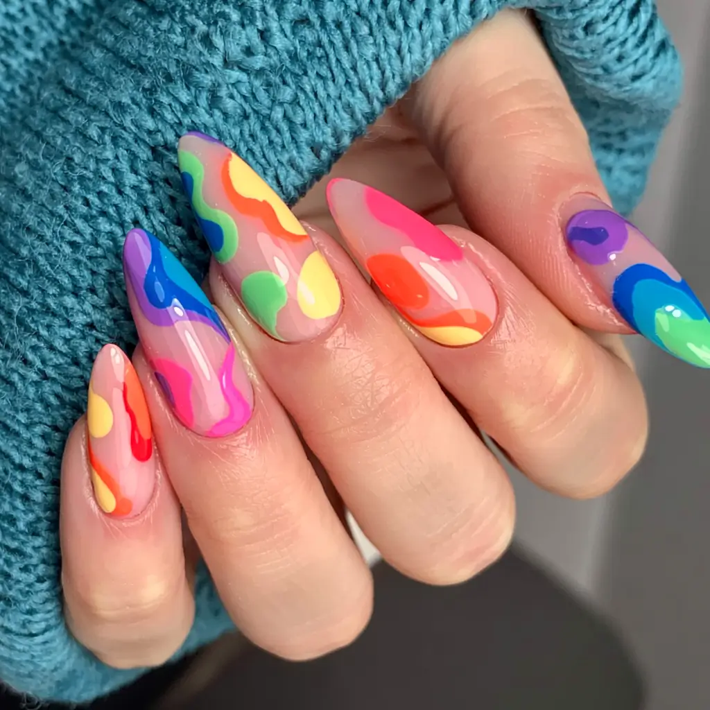 fall rainbow nails ideas 2025 Painterly Rainbow Abstract