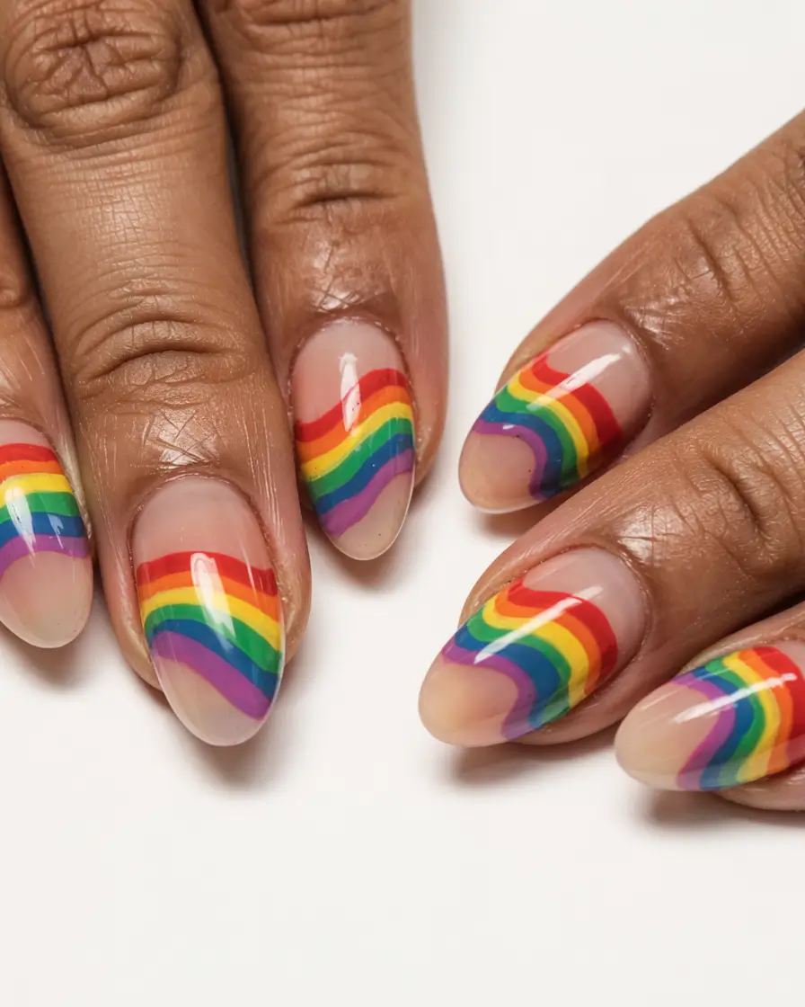 fall rainbow nails ideas 2025 Classic Rainbow French