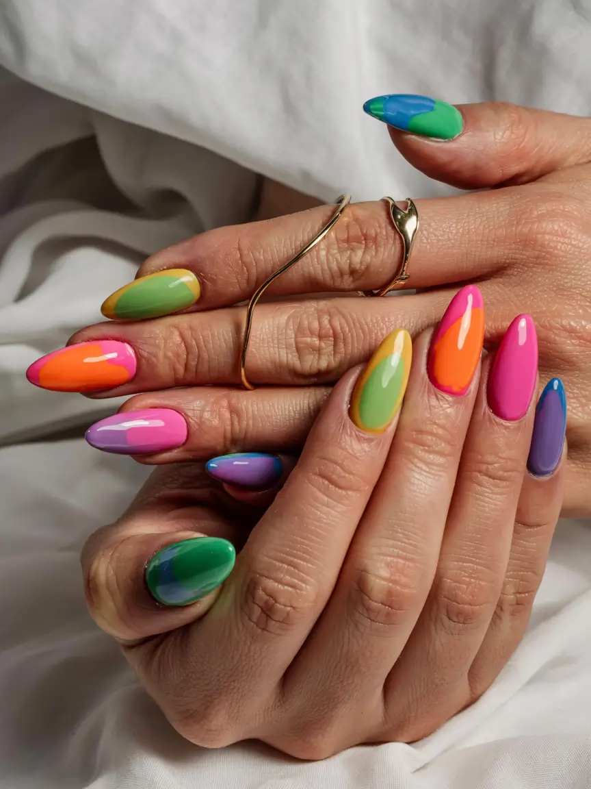 fall rainbow nails ideas 2025 Two-Tone Rainbow Fusion