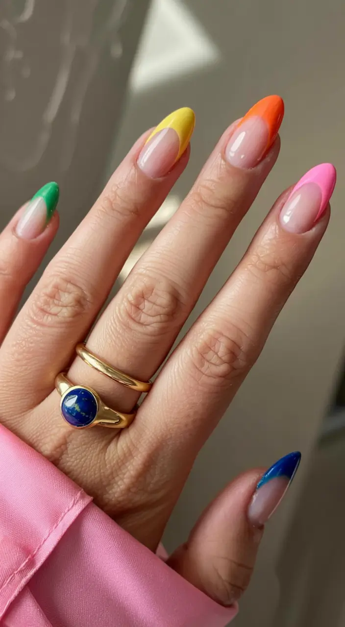 fall rainbow nails ideas 2025 Rainbow French with a Twist