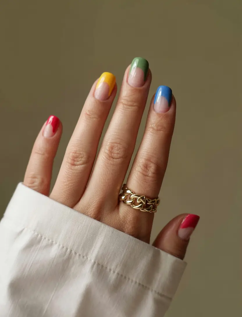 fall rainbow nails ideas 2025 Minimal Rainbow Squares