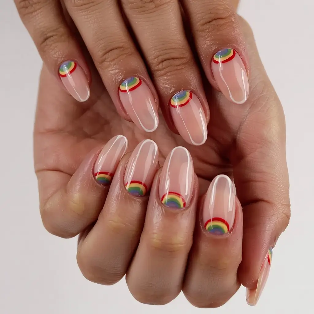 fall rainbow nails ideas 2025 Minimal Rainbow Cuticle Arcs