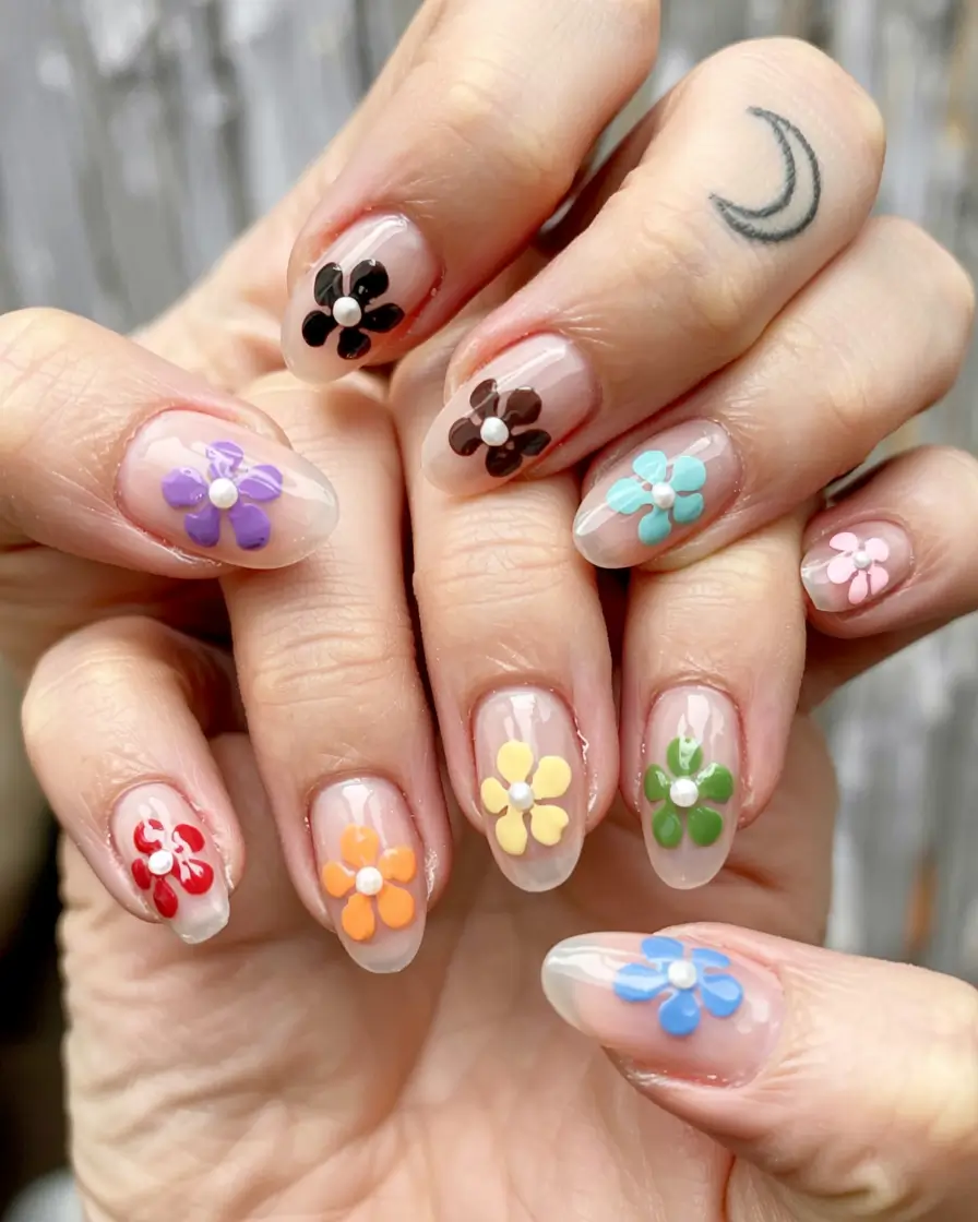 fall rainbow nails ideas 2025 Rainbow Bloom Florals