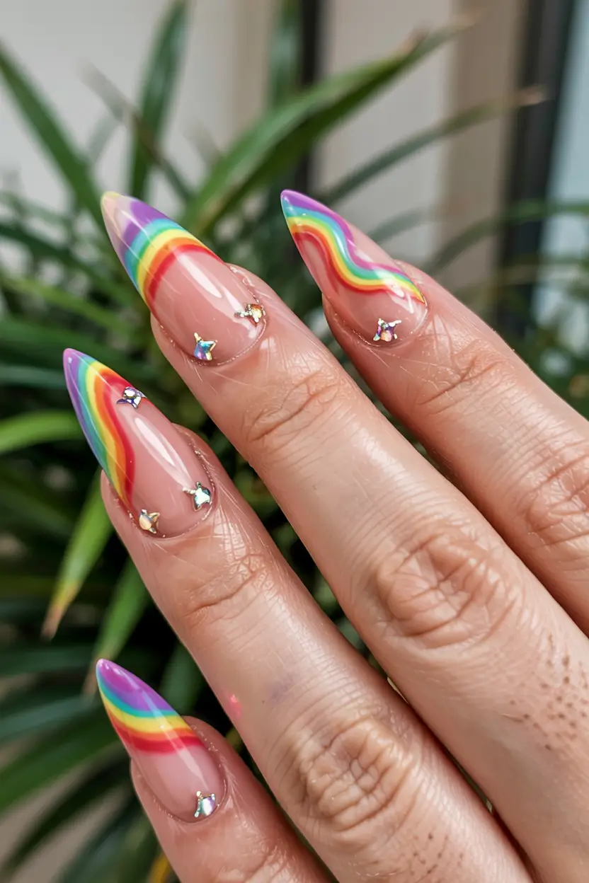 fall rainbow nails ideas 2025 Rainbow Sparkle Accents
