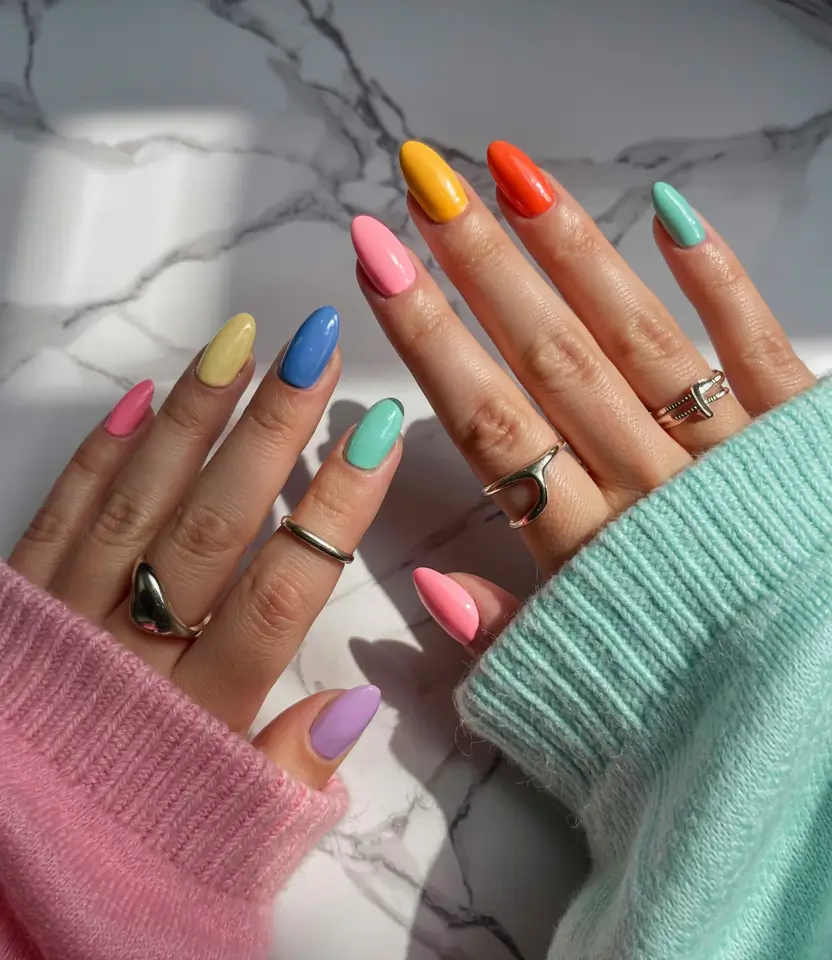 fall rainbow nails ideas 2025 Soft Pastel Spectrum