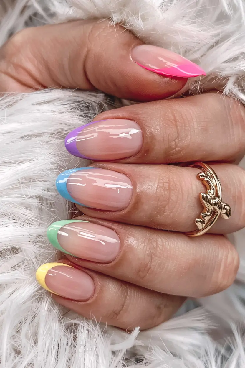 fall rainbow nails ideas 2025 Rainbow French Fade