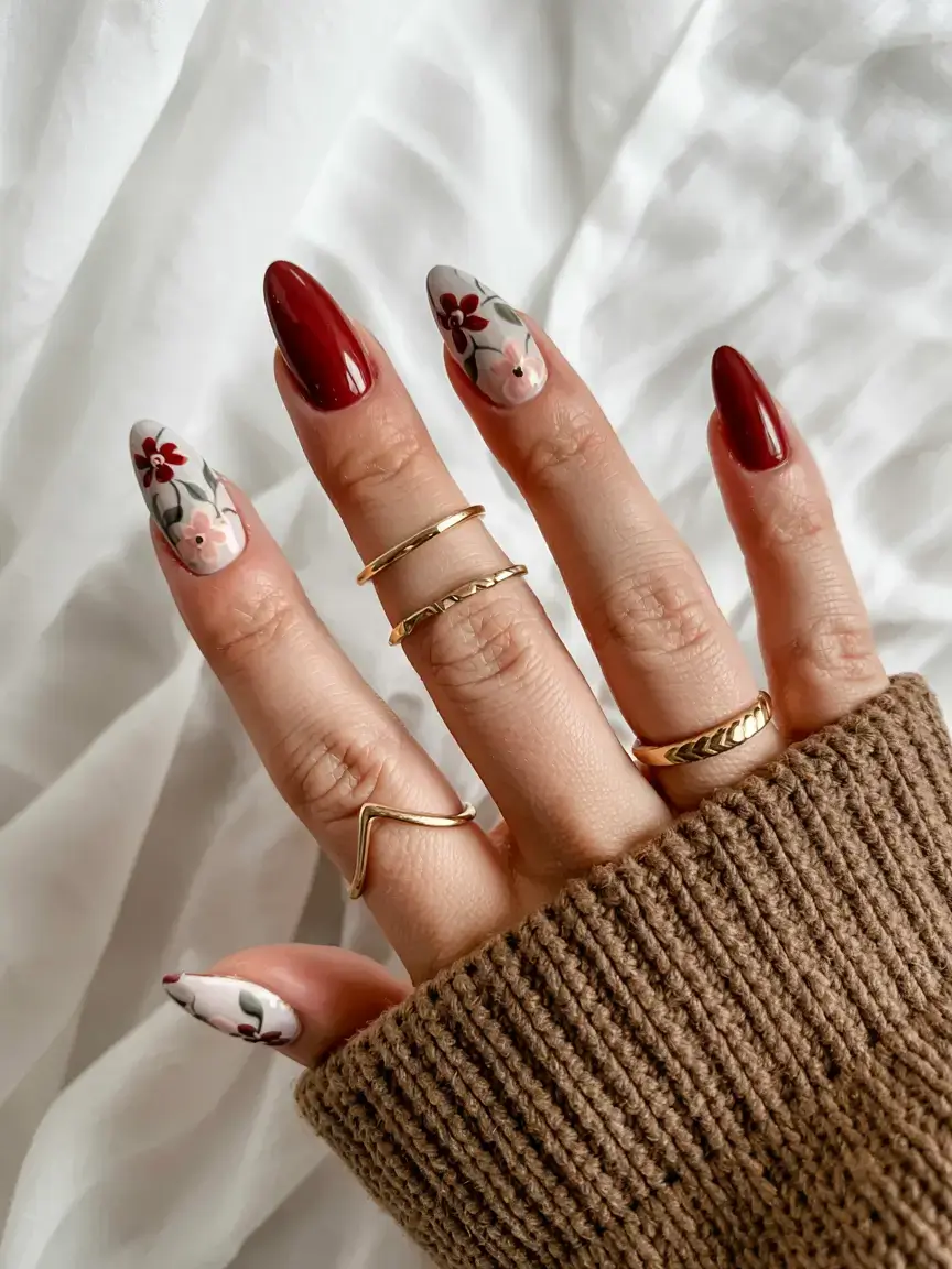 fall season nails ideas 2025 Berry Bloom Drama
