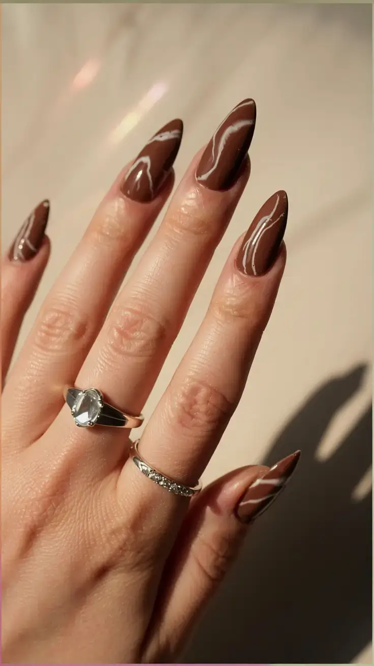 fall season nails ideas 2025 Cocoa Sketch Lines