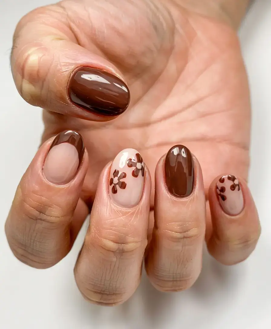 fall season nails ideas 2025 Mini Mocha Daisies