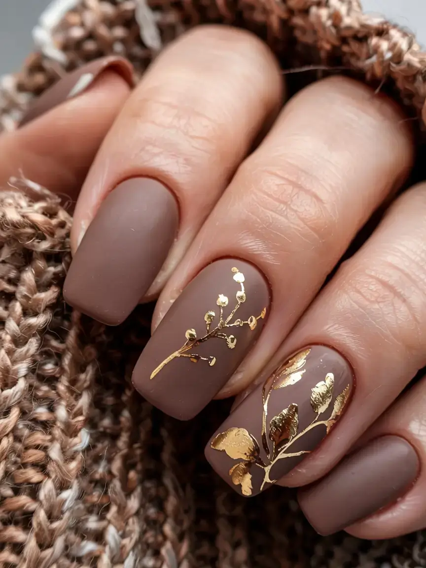 fall season nails ideas 2025 Matte Cocoa Botanical