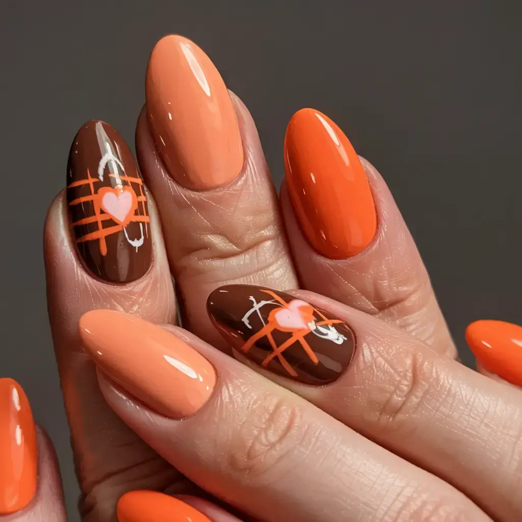 fall season nails ideas 2025 Heart Graffiti Glow