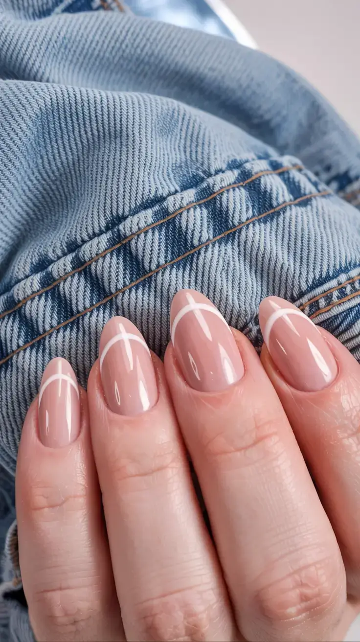 fall season nails ideas 2025 Soft Lines & Nude Gloss