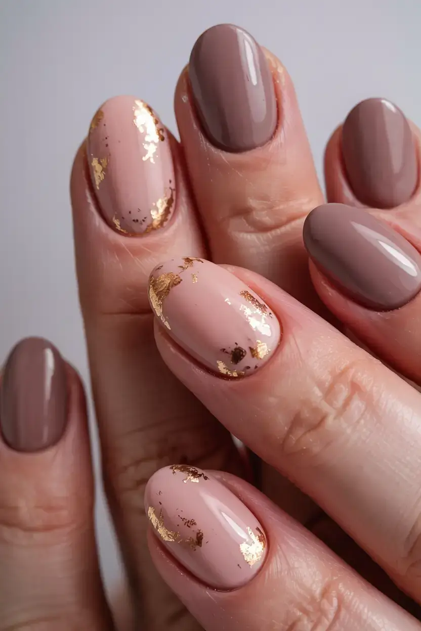 fall season nails ideas 2025 Champagne-Flecked Neutral