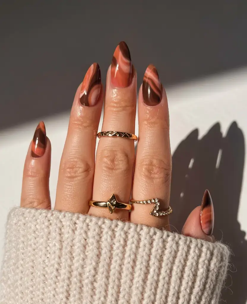 fall season nails ideas 2025 Cinnamon Marble