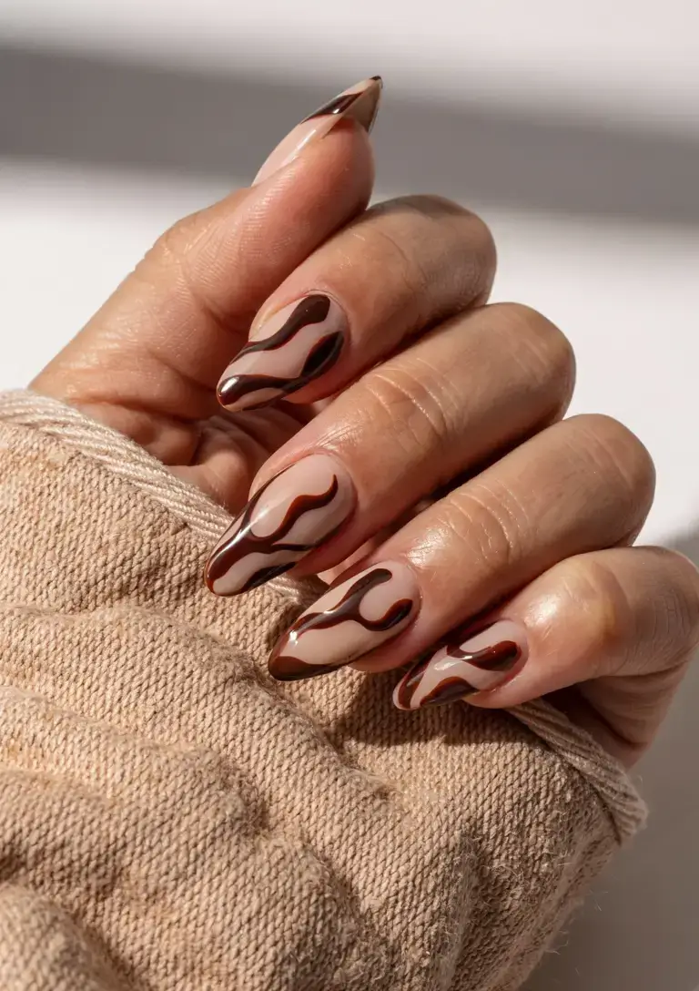 fall season nails ideas 2025 Chocolate Swirl Energy