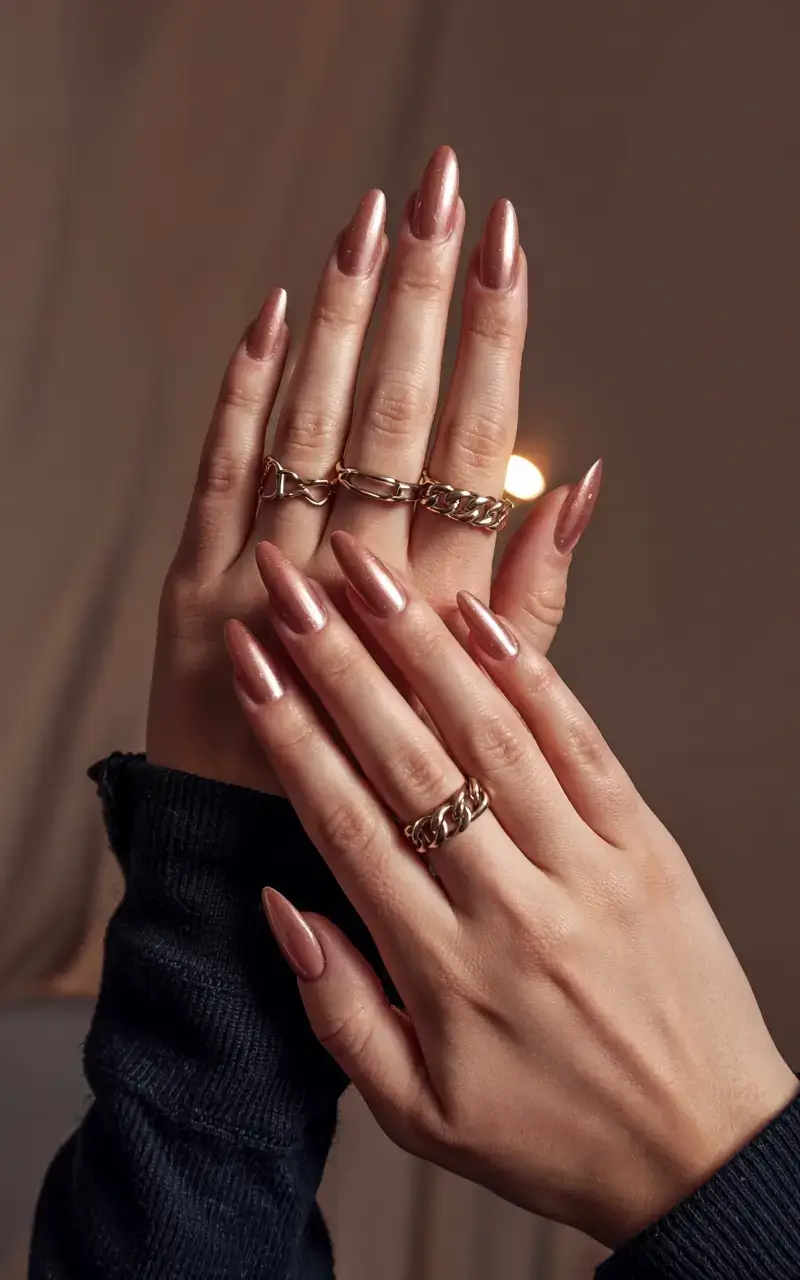 fall season nails ideas 2025 Rose Gold Mirage