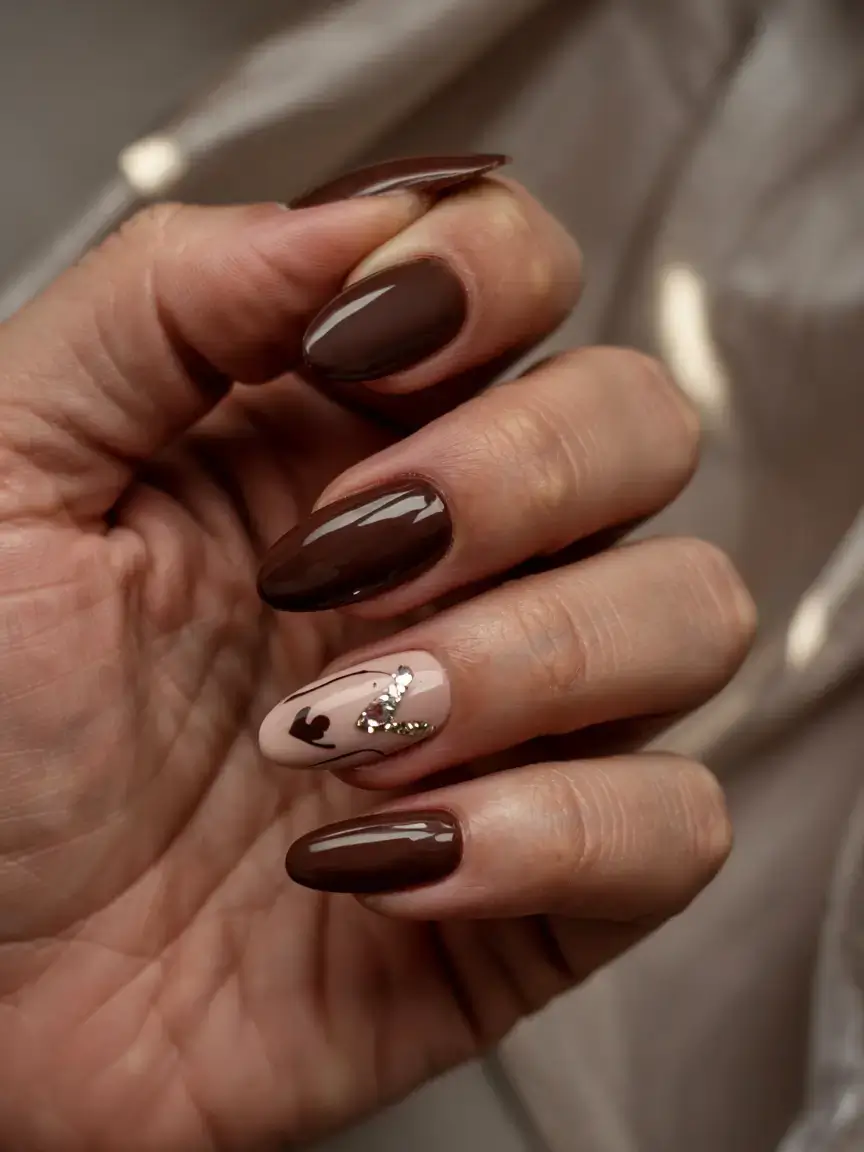 fall season nails ideas 2025 Warm Chocolate Accent