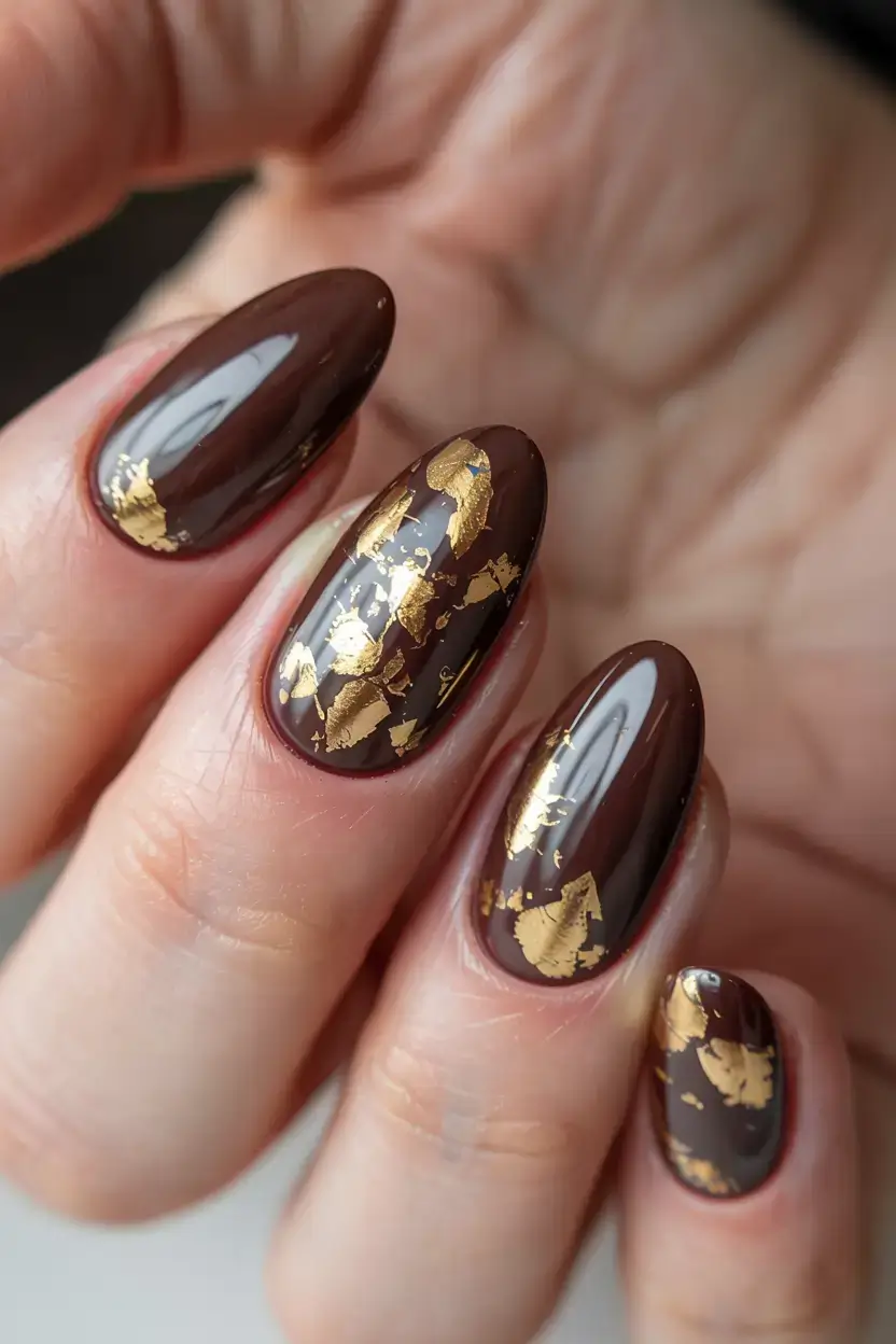 fall season nails ideas 2025 Molten Chocolate & Gold