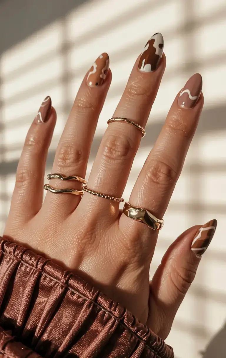 fall season nails ideas 2025 Espresso Swirl Chic