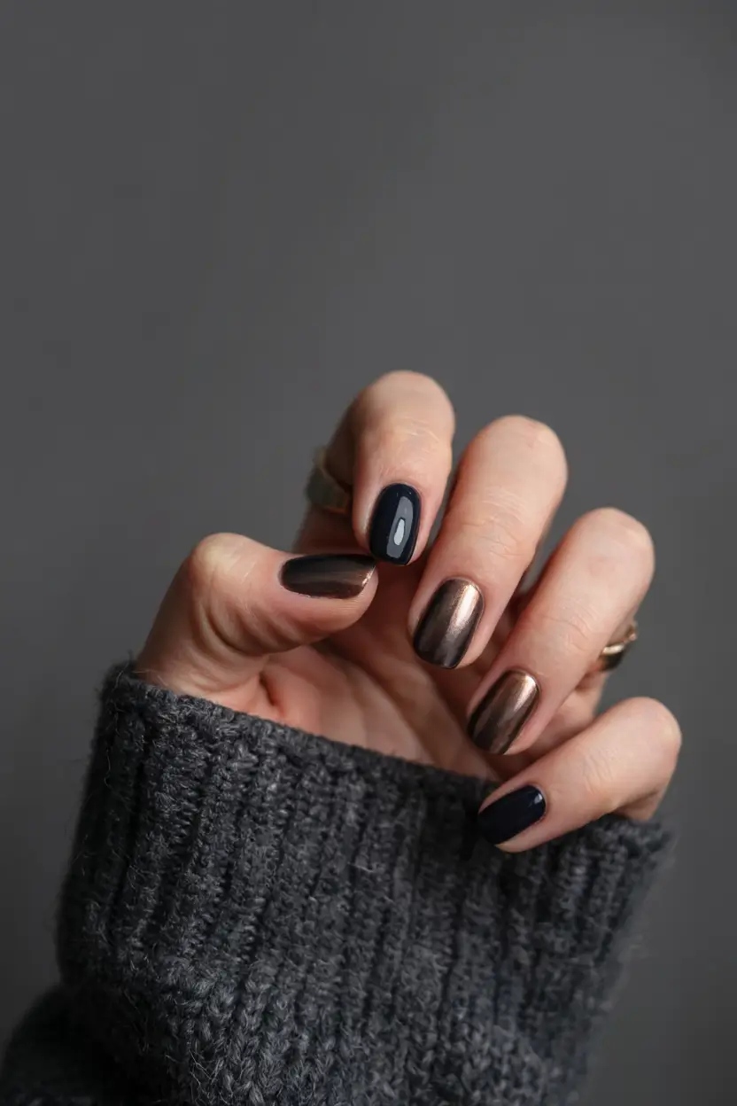 fall square nails 2025 Midnight Bronze Contrast