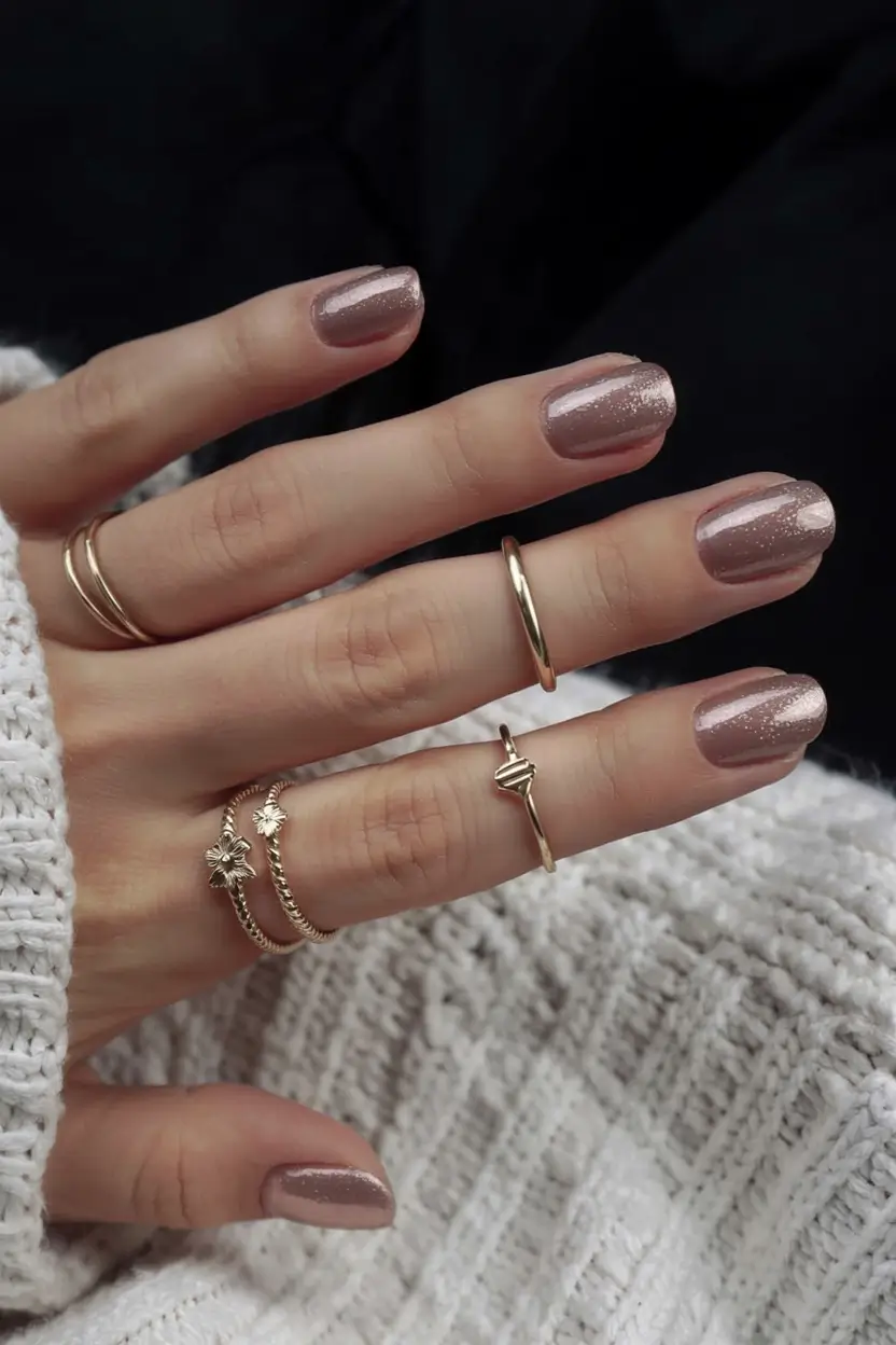 fall square nails 2025 Shimmering Taupe Neutral