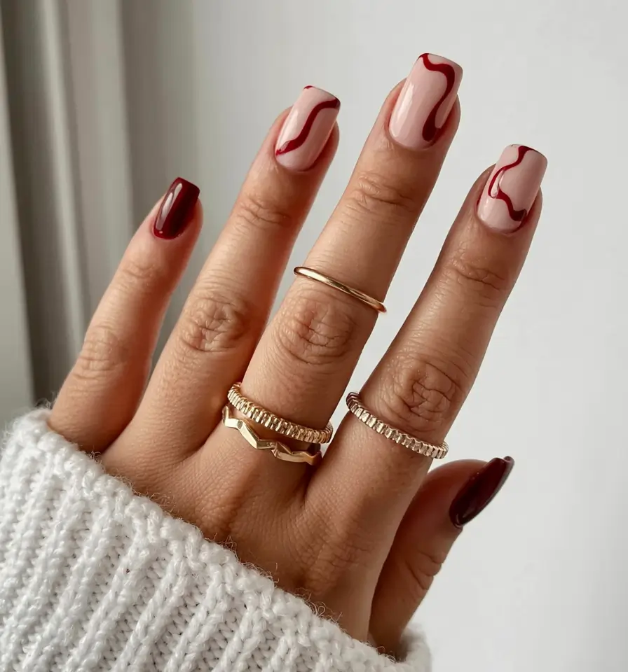 fall square nails 2025 Crimson Swirl Play