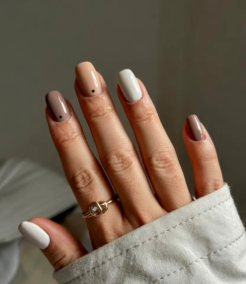 fall square nails 2025 Earth-Toned Minimal Dots