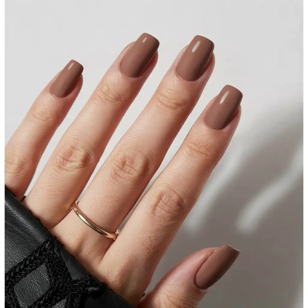 fall square nails 2025 Warm Cocoa Simplicity